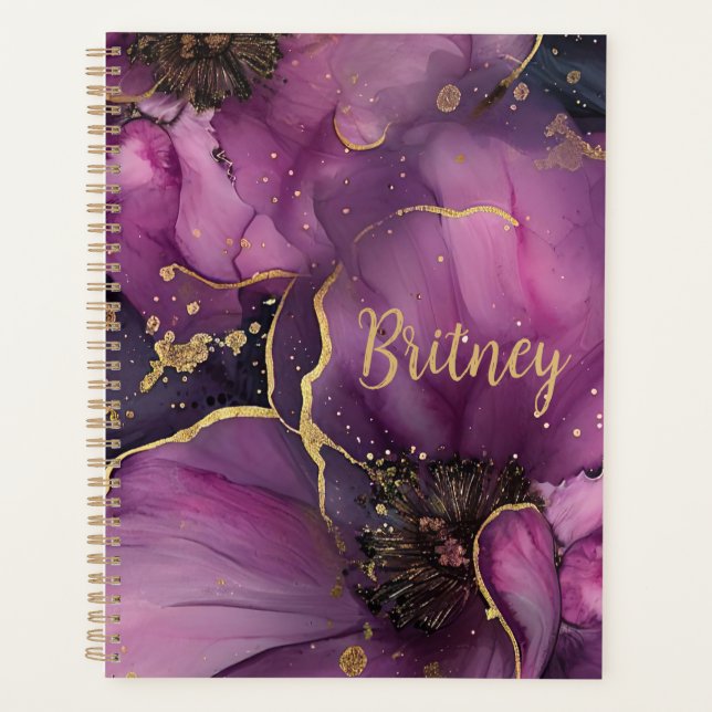 elegantes Blume-Design in Rosa und Gold Planer (Vorderseite)