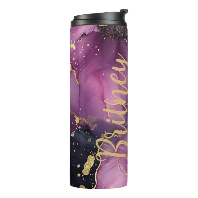 elegantes Blume-Design in Rosa und Gold Thermosbecher (Nach links gedreht)