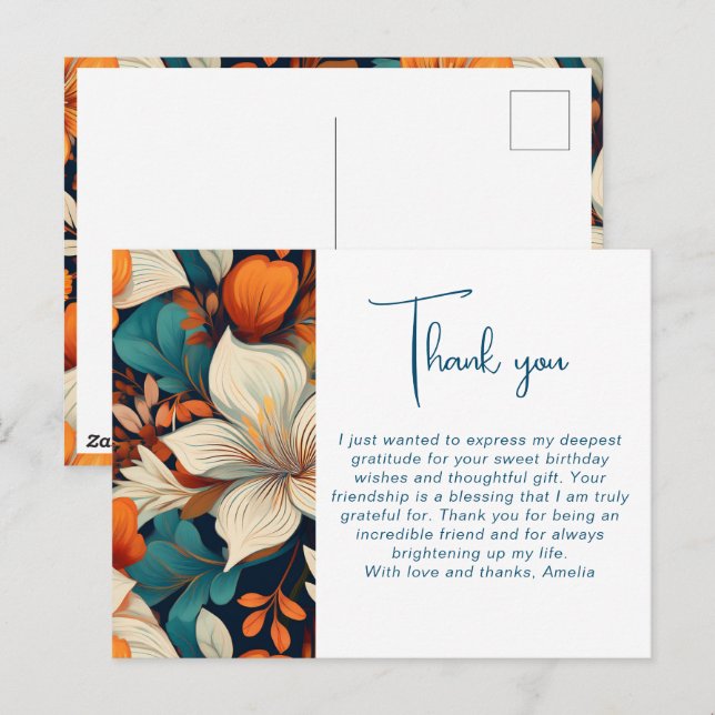 Elegantes Blume Foliage Muster Vielen Dank Postkarte (Vorne/Hinten)