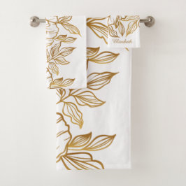 Elegantes Blume Pattern individuelle Name Handtuch Badhandtuch Set