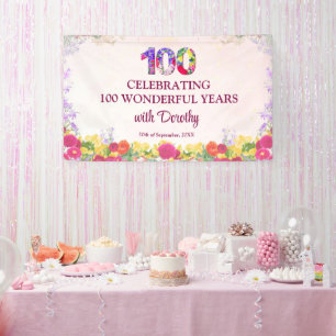 Elegantes Blumen-100. Geburtstagsfeier / Pastell 1 Banner