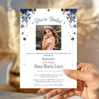 Elegantes Blumen-Foto Mis Quince Quinceañera 15. Einladung