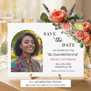 Elegantes Blumen-Foto zum 32. Geburtstag Save The Date