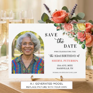 Elegantes Blumen-Foto zum 83. Geburtstag Save The Date