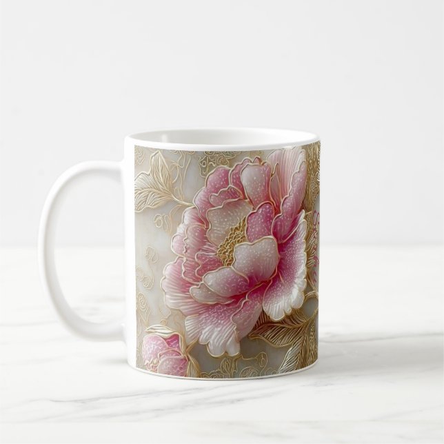 Elegantes Blumen-Holztablett & passendes Mug-Set Kaffeetasse (Links)