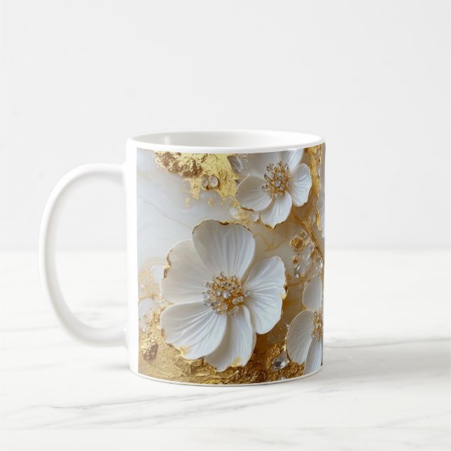 Elegantes Blumen-Holztablett & passendes Mug-Set Kaffeetasse (Links)