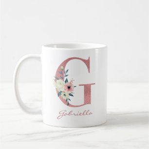 Elegantes Blumen-Letter G Rosa und Elfenbein Bouqu Kaffeetasse
