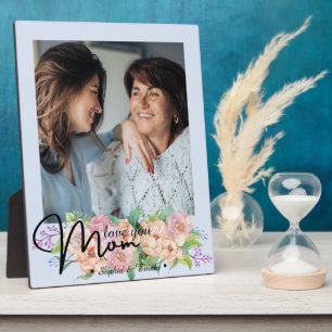 Elegantes Blumen-Script Lieb Dich Mama Foto-Schild Fotoplatte