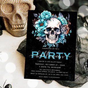 Elegantes Blumen Skull Adult Halloween-Party Einladung