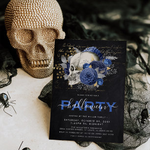 Elegantes Blumen Skull Adult Halloween-Party Einladung