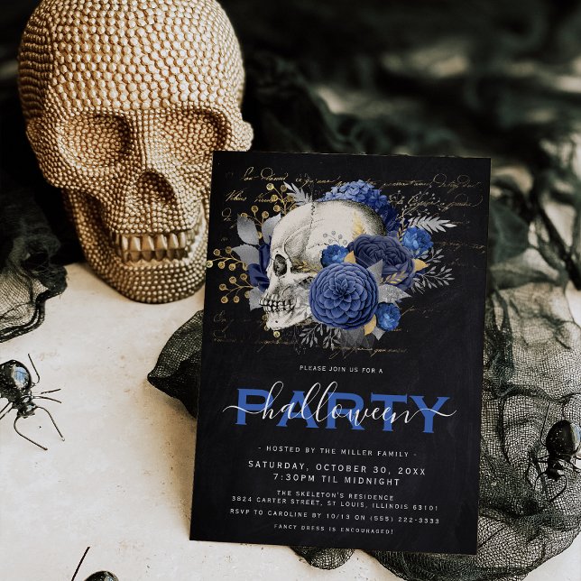 Elegantes Blumen Skull Adult Halloween-Party Einladung (Von Creator hochgeladen)