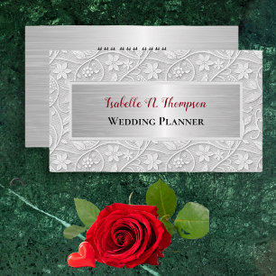 Elegantes Blumen-Spitzen-Look Off-White Hochzeitsp Visitenkarte