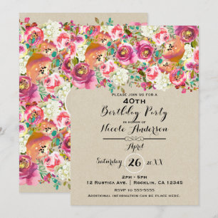 Elegantes Blumen- u. Kraftpapier-Shabby Einladung