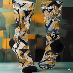 Elegantes Blumen- und Blau-Patchwork – Personalisi Socken