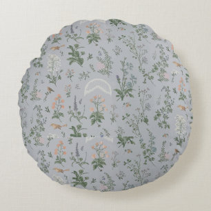 Elegantes Blumen-Vogel-Muster Rundes Kissen