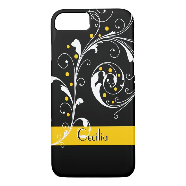 Elegantes Blumenblatt schwarz, gelb geblüht Case-Mate iPhone Hülle (Rückseite)