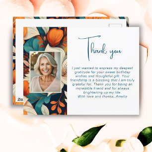 Elegantes Blumenblattmuster Foto Danke Postkarte