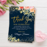 Elegantes Blumenblauer Gold Überraschungsruhestand Dankeskarte<br><div class="desc">Elegantes Floral Blue Gold Surprise Retirement Party Danke Karte</div>