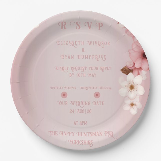 Elegantes Blumenblossom Hochzeitsplanung Pappteller (Vorderseite)