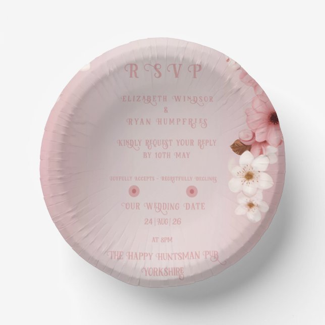 Elegantes Blumenblossom Hochzeitsplanung Pappteller (Vorderseite)