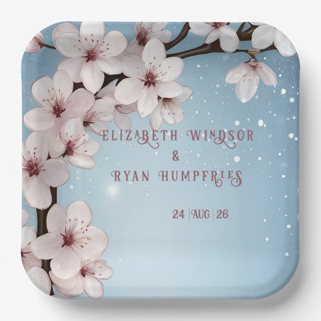 Elegantes Blumenblossom Hochzeitsplanung Pappteller (Vorderseite)