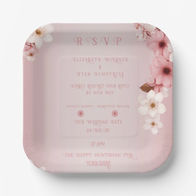 Elegantes Blumenblossom Hochzeitsplanung Pappteller (Vorderseite)