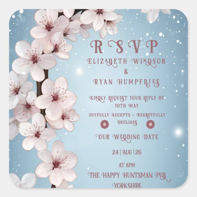 Elegantes Blumenblossom Hochzeitsplanung Quadratischer Aufkleber (Vorderseite)
