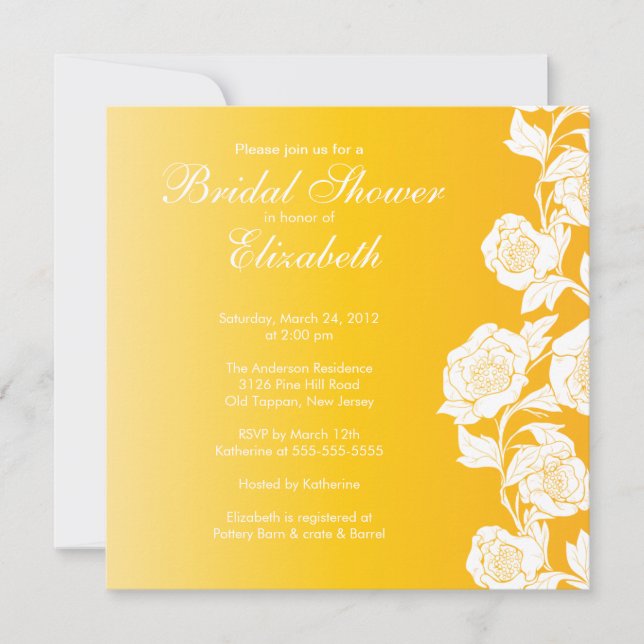 Elegantes BlumenBrautparty-Einladungs-Gelb Einladung (Vorderseite)