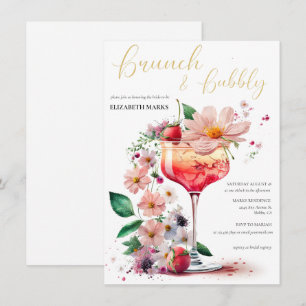 Elegantes Blumenbrunch & Bubbly Brautparty Inv. Einladung