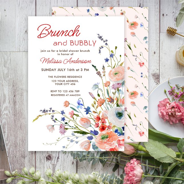 Elegantes Blumenbrunch und Bubbly Brautparty Einladung (Von Creator hochgeladen)