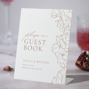 Elegantes Blumenbuch Terracotta Wedding Guest Book Sockelschild