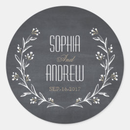 Elegantes Blumenchalkboard rustikales Hochzeitsmon Runder Aufkleber