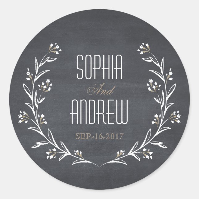 Elegantes Blumenchalkboard rustikales Hochzeitsmon Runder Aufkleber (Vorderseite)
