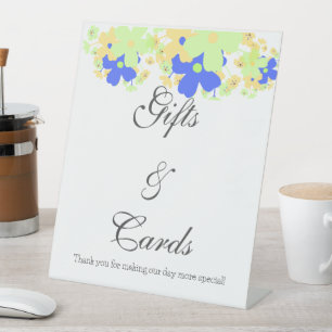 Elegantes Blumendesign gelb-blau Sockelschild
