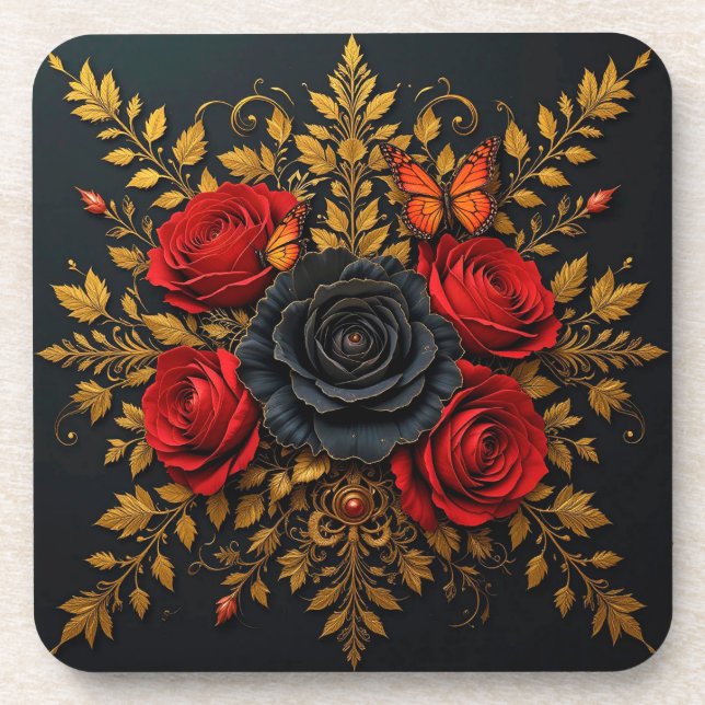 Elegantes Blumendesign Getränkeuntersetzer (Vorderseite)