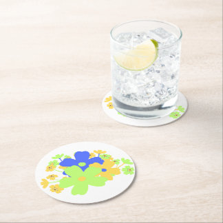 Elegantes Blumendesign in blau-gelb-grün Runder Pappuntersetzer