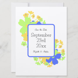 Elegantes Blumendesign in blau-gelb Save The Date