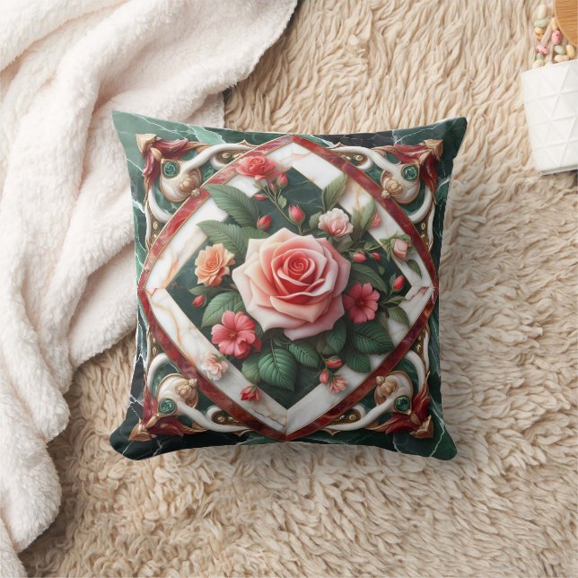 Elegantes Blumendesign mit bemalten Rose Kissen (Decke)