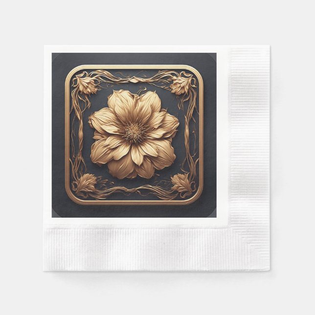 Elegantes Blumendesign mit Golddetails Serviette (Vorderseite)
