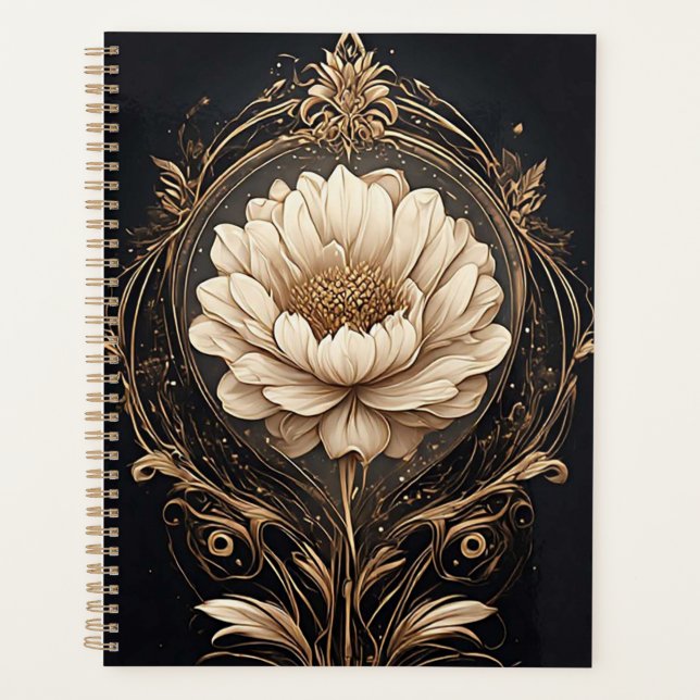 Elegantes Blumendesign mit Verzierten Mustern Planer (Vorderseite)