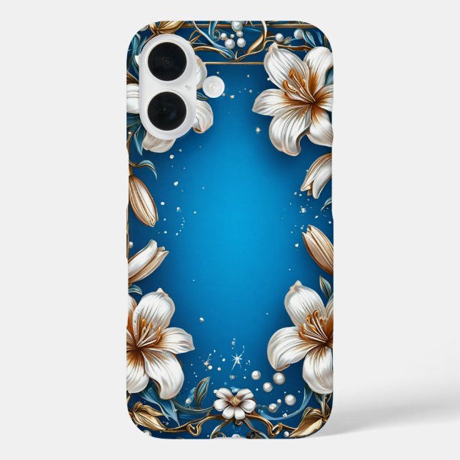 Elegantes Blumendesign mit weißen Lilien iPhone 16 Hülle (Rückseite)