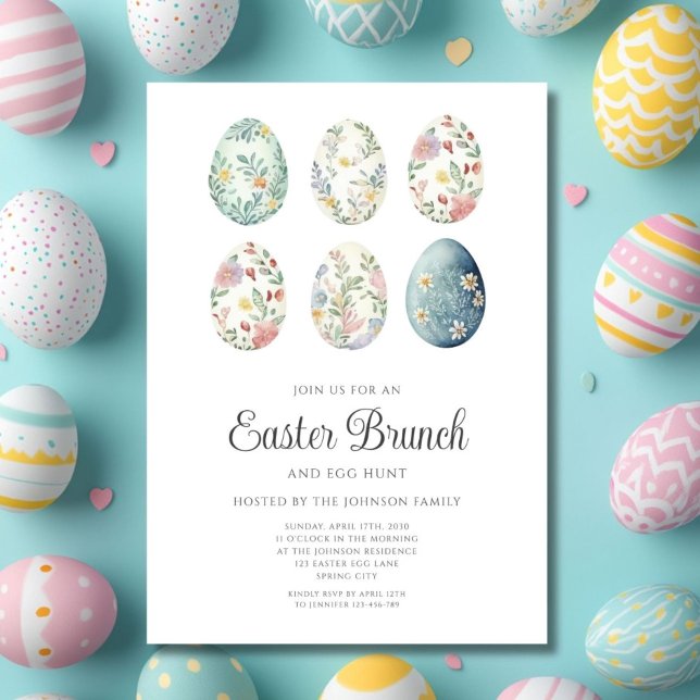 Elegantes Blumeneier Osterbrunch Einladung (Elegant Floral Eggs Easter Brunch Invitation)
