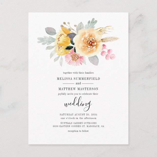 Elegantes Blumengeflecht, Botanische Hochzeit Einladungspostkarte (Vorderseite)