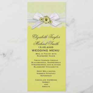 Elegantes Blumengelbes Hochzeitmenü Menükarte
