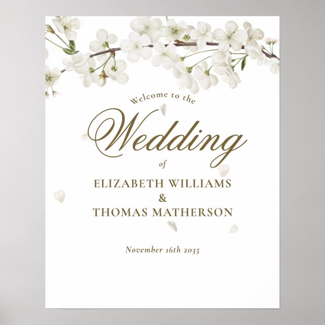 Elegantes Blumengezelt Weißes Blossom Begrüßungsze Poster (Vorne)