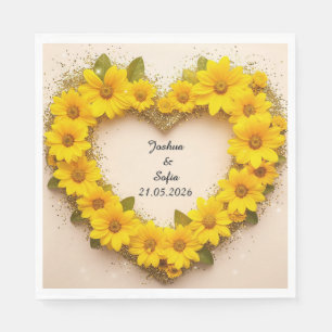 Elegantes Blumenherz Gelbe Blüten Partydekoration Serviette