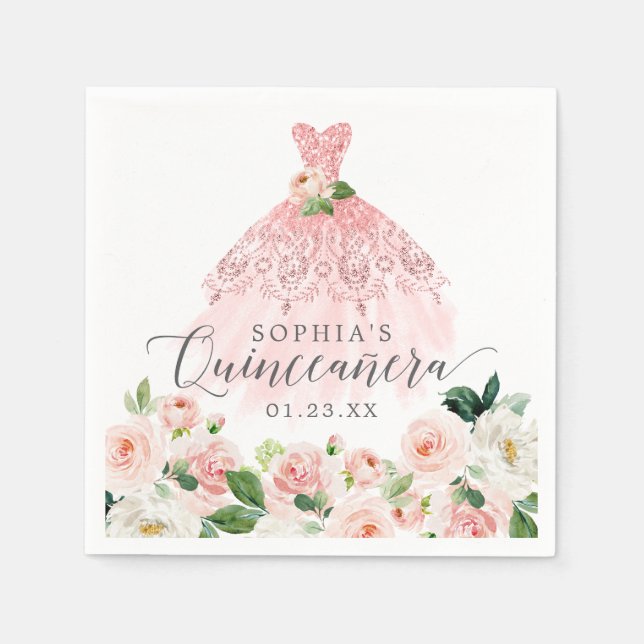 Elegantes Blumenkleid Quinceanera Serviette (Vorderseite)