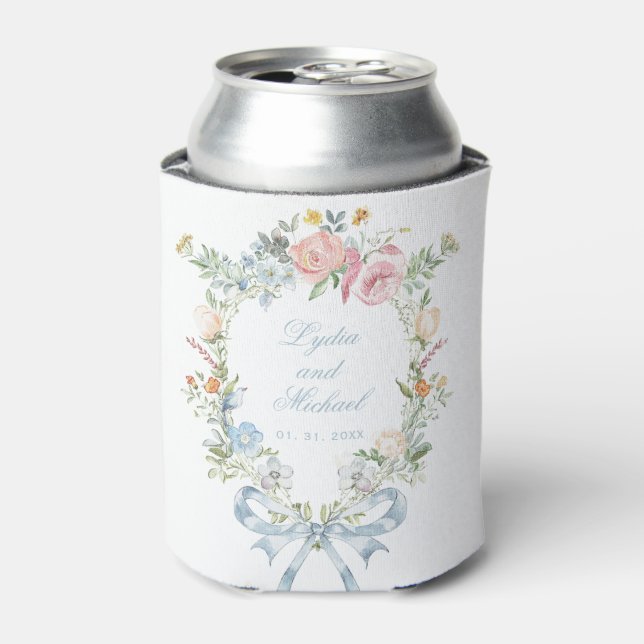 Elegantes Blumenkraut-Wappen Monogram Wedding Dosenkühler (Kanne Vorderseite)