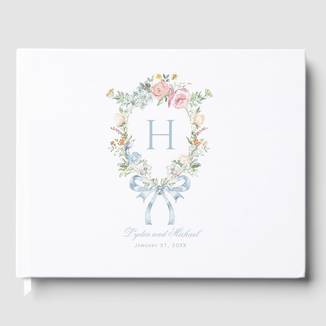 Elegantes Blumenkraut-Wappen Monogram Wedding Gästebuch (Vorderseite)