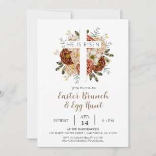 Elegantes Blumenkreuz Christlich Ostern Brunch Einladung
